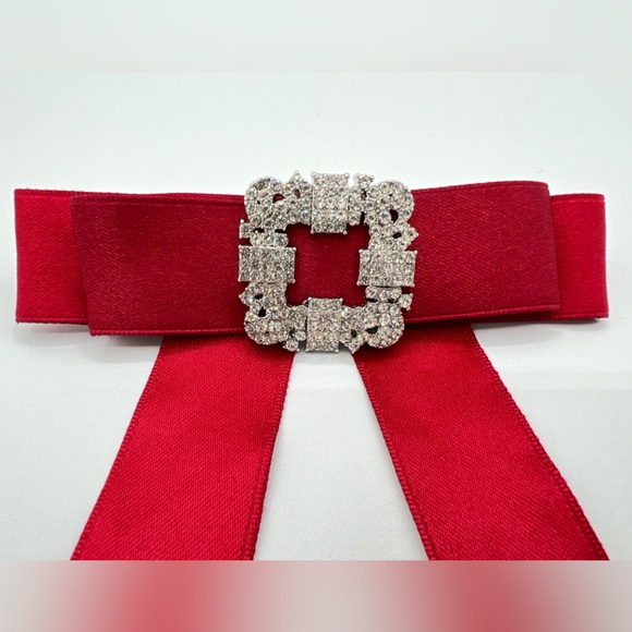 New Elegant Red Bow with Rhinestone Accent - Picture 2 of 5
